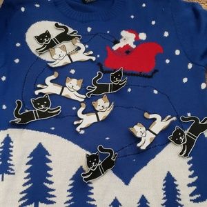Cat sled ugly sweater